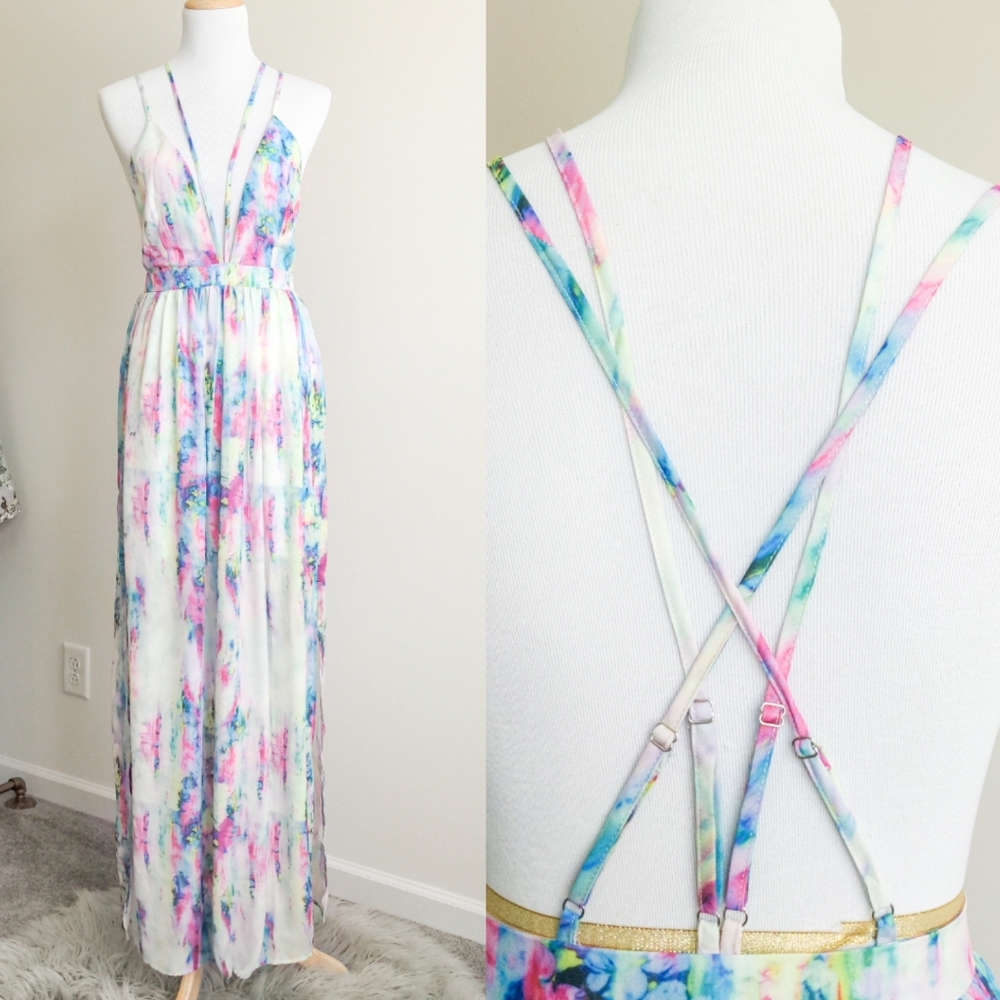 L'ATISTE Watercolor low cut low cut maxi dress S